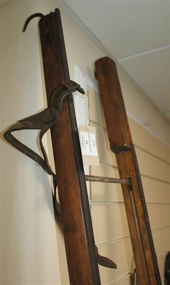 A Hodgkinsons patent oak and metal folding motorists ladder, overall 9ft lng